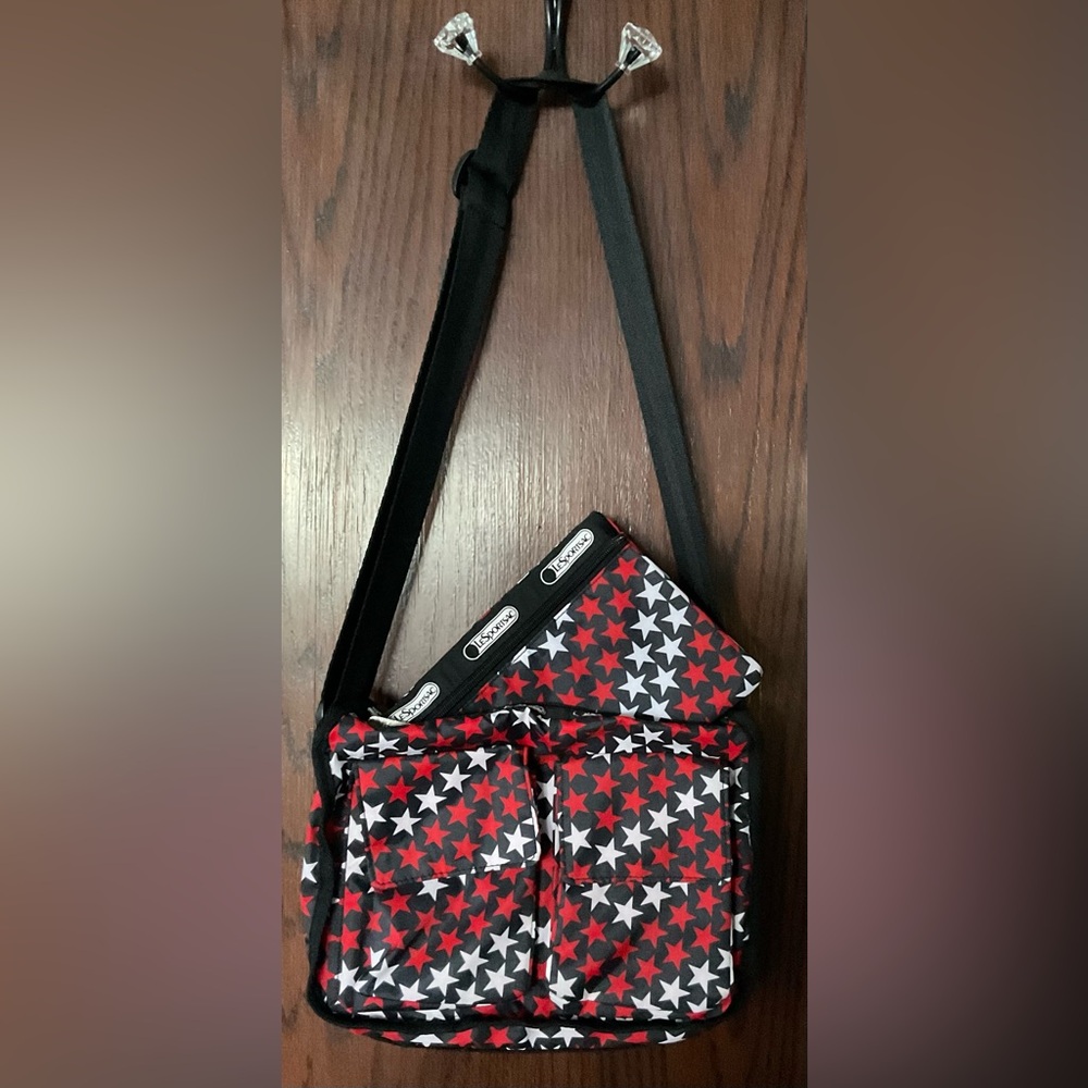 Lesportsac Black Red White Star Print Crossbody Bag
